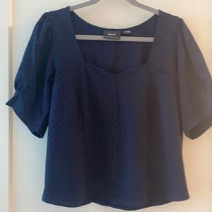 Anthropology XLarge navy puff sleeve top